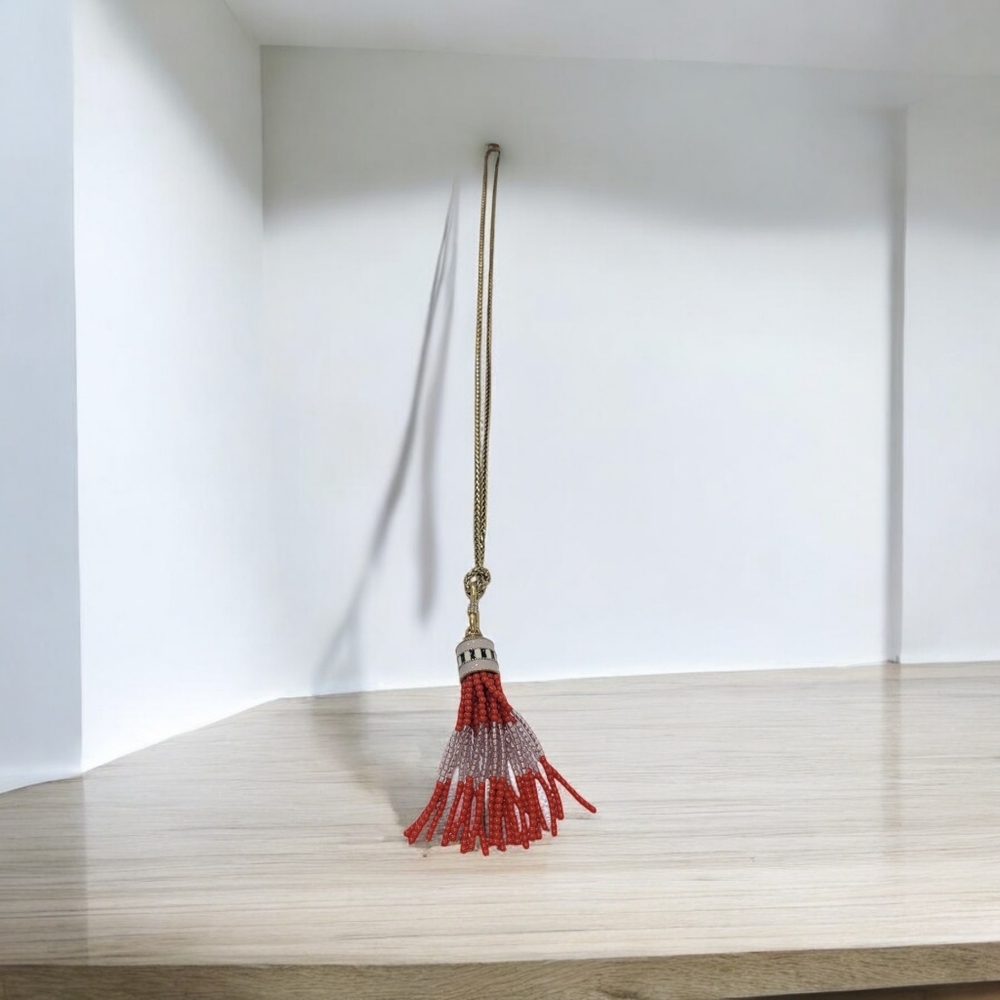 Bella Dot gold and Red Fringe dangle necklace